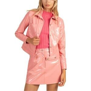 Trina Turk Andre Pink Faux Leather Jacket Skirt Set Mean Girls Clueless Sz‎ 8